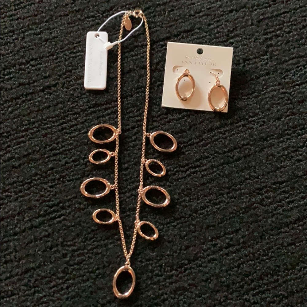 Ann Taylor Rose Gold Necklace & Matching Earrings
